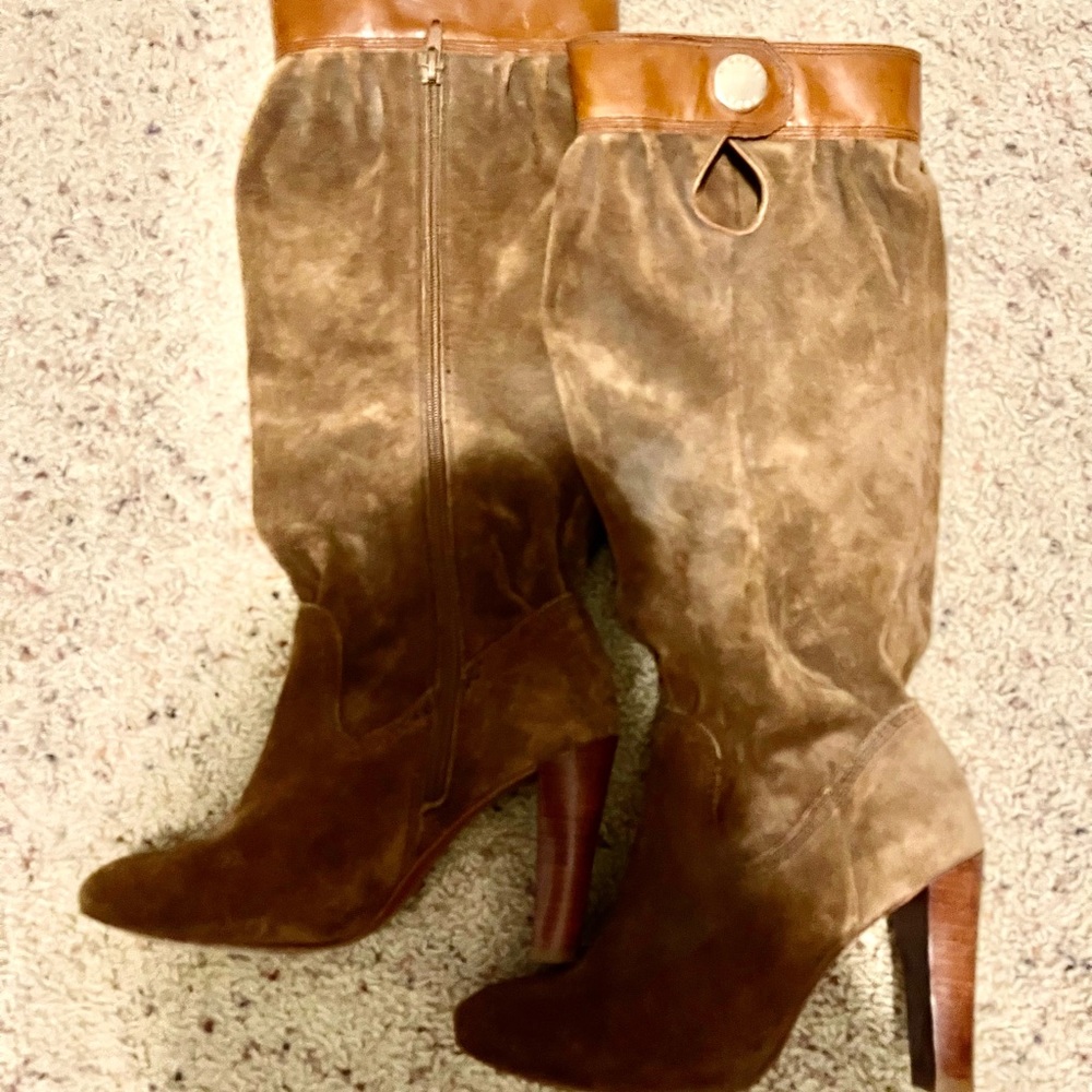 Michael Kors brown suede harness slouch boots
